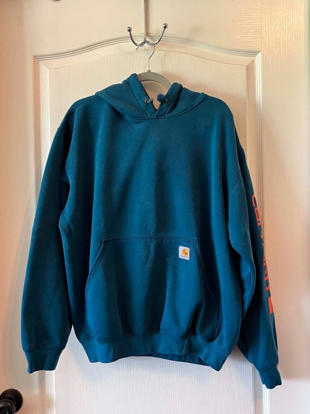 Vtg. Carhartt Original Fit Signature Sleeve Long Hooded Sweatshirt size Large